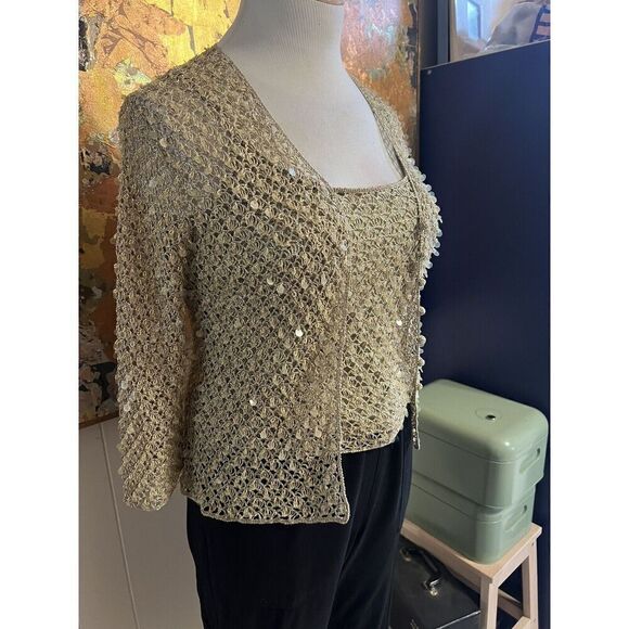 Carmen Marc Valvo Collection Women XL Dressy Twin Set Top Gold Sequins Textured - Picture 2 of 13